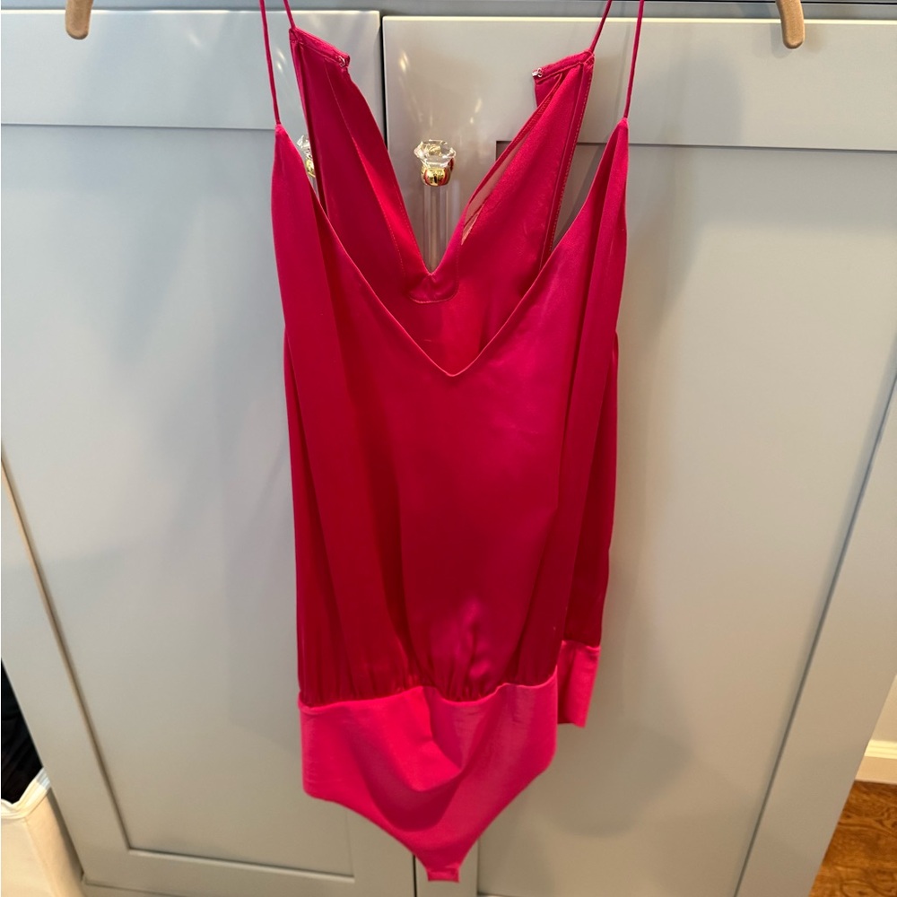 Cami NYC Pink silk bodysuit cami with Spaghetti Straps L NWT